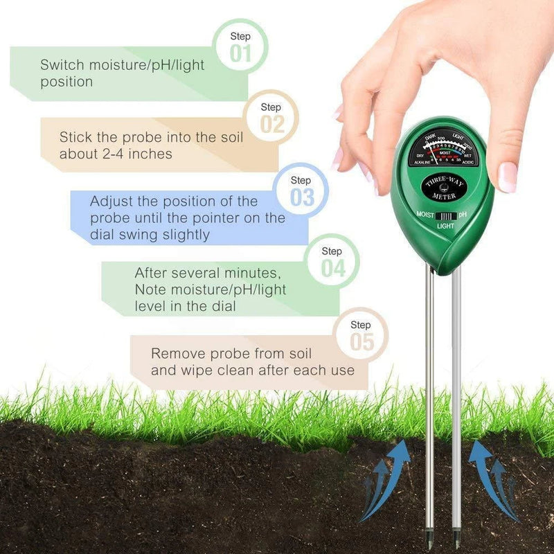 3-in-1 Soil Meter (Moisture, Light Intensity & PH Testing)