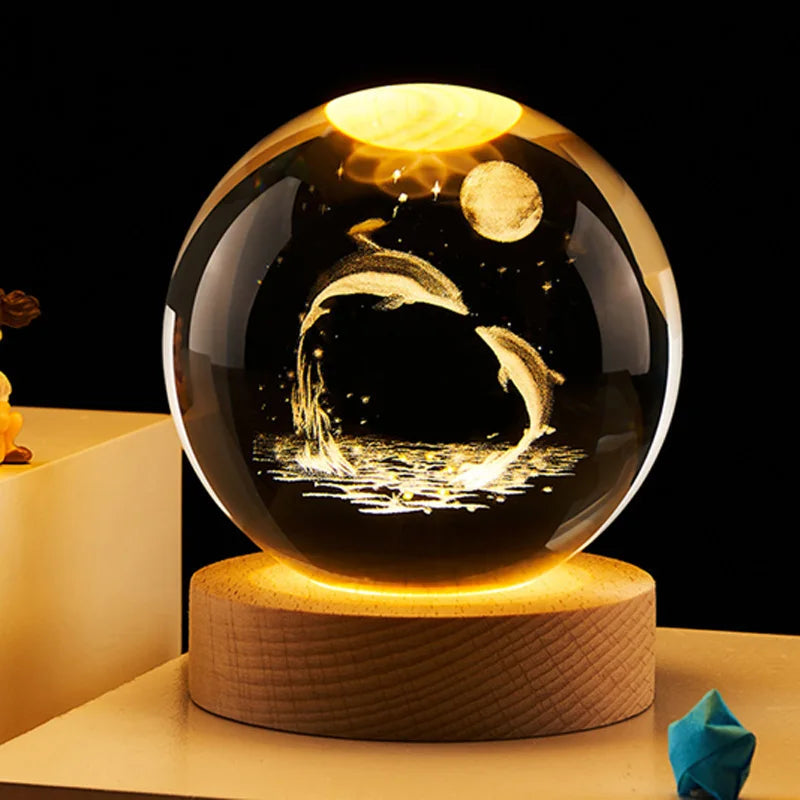 3D Crystal Sphere With Light Base (Premium Quality)